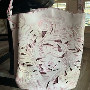 PATRICIA NASH White and Metallic Pink Tooled Leather Cross body